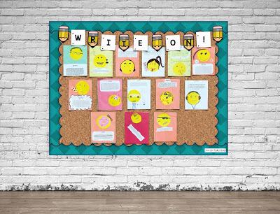 Bulletin Board decorated with student created emojis.